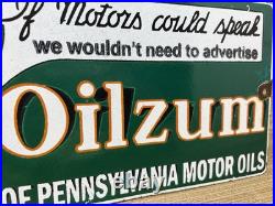 Vintage Oilzum Motor Oil Porcelain Sign Metal White & Bagley USA Gas Station Vintage Oilzum Motor Oil Porcelain Sign Metal White & Bagley USA Gas Station