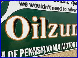 Vintage Oilzum Motor Oil Porcelain Sign Metal White & Bagley USA Gas Station Vintage Oilzum Motor Oil Porcelain Sign Metal White & Bagley USA Gas Station