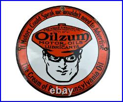 Vintage Oilzum Motor Oil Porcelain White & Barley USA 12 Button Gas Sign