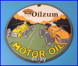 Vintage Oilzum Motor Oil Sign Porcelain Gasoline Pump Racing Sign