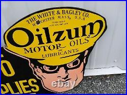 Vintage Oilzum Motor Oils Double Sided Flange Porcelain Sign (Rare)