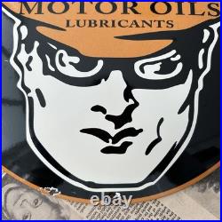 Vintage Oilzum Motor Oils Pennsylvania 12 Inch Convex Porcelain Enamel Sign