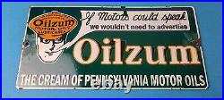 Vintage Oilzum Motor Oils Sign Gasoline Lubrication Porcelain Gas Pump Sign