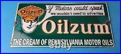 Vintage Oilzum Motor Oils Sign Gasoline Lubrication Porcelain Gas Pump Sign