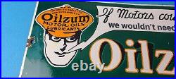 Vintage Oilzum Motor Oils Sign Gasoline Lubrication Porcelain Gas Pump Sign