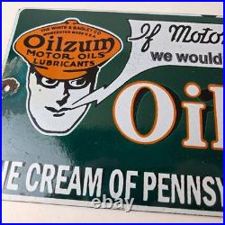 Vintage Oilzum Motor Oils Sign Gasoline Lubrication Porcelain Gas Pump Sign