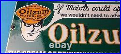 Vintage Oilzum Motor Oils Sign Gasoline Lubrication Porcelain Gas Pump Sign