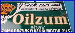 Vintage Oilzum Motor Oils Sign Gasoline Lubrication Porcelain Gas Pump Sign