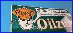 Vintage Oilzum Motor Oils Sign Gasoline Lubrication Porcelain Gas Pump Sign