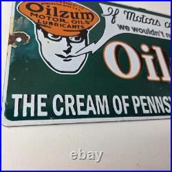 Vintage Oilzum Motor Oils Sign Gasoline Lubrication Porcelain Gas Pump Sign