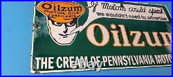 Vintage Oilzum Motor Oils Sign Gasoline Lubrication Porcelain Gas Pump Sign