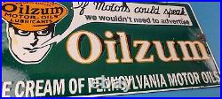 Vintage Oilzum Motor Oils Sign Gasoline Lubrication Porcelain Gas Pump Sign