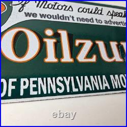 Vintage Oilzum Motor Oils Sign Gasoline Lubrication Porcelain Gas Pump Sign