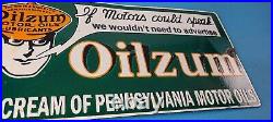 Vintage Oilzum Motor Oils Sign Gasoline Lubrication Porcelain Gas Pump Sign