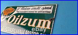 Vintage Oilzum Motor Oils Sign Gasoline Lubrication Porcelain Gas Pump Sign