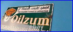 Vintage Oilzum Motor Oils Sign Gasoline Lubrication Porcelain Gas Pump Sign