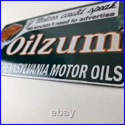Vintage Oilzum Motor Oils Sign Gasoline Lubrication Porcelain Gas Pump Sign