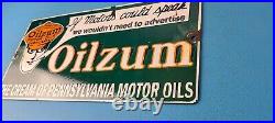 Vintage Oilzum Motor Oils Sign Gasoline Lubrication Porcelain Gas Pump Sign