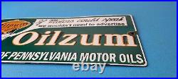 Vintage Oilzum Motor Oils Sign Gasoline Lubrication Porcelain Gas Pump Sign