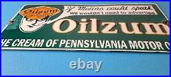 Vintage Oilzum Motor Oils Sign Gasoline Lubrication Porcelain Gas Pump Sign