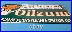 Vintage Oilzum Motor Oils Sign Gasoline Lubrication Porcelain Gas Pump Sign