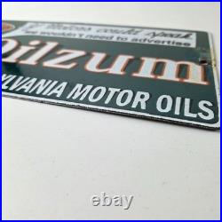 Vintage Oilzum Motor Oils Sign Gasoline Lubrication Porcelain Gas Pump Sign