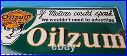 Vintage Oilzum Motor Oils Sign Gasoline Lubrication Porcelain Gas Pump Sign