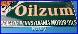 Vintage Oilzum Motor Oils Sign Gasoline Lubrication Porcelain Gas Pump Sign