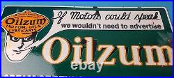 Vintage Oilzum Motor Oils Sign Gasoline Lubrication Porcelain Gas Pump Sign