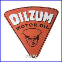Vintage Oilzum Motor Oils Sign Porcelain Gas Pump Orange Triangle Sign