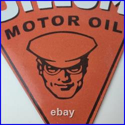 Vintage Oilzum Motor Oils Sign Porcelain Gas Pump Orange Triangle Sign