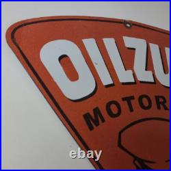 Vintage Oilzum Motor Oils Sign Porcelain Gas Pump Orange Triangle Sign