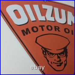 Vintage Oilzum Motor Oils Sign Porcelain Gas Pump Orange Triangle Sign