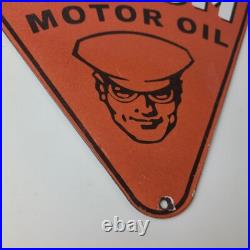 Vintage Oilzum Motor Oils Sign Porcelain Gas Pump Orange Triangle Sign