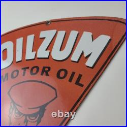 Vintage Oilzum Motor Oils Sign Porcelain Gas Pump Orange Triangle Sign Vintage Oilzum Motor Oils Sign Porcelain Gas Pump Orange Triangle Sign