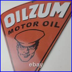 Vintage Oilzum Motor Oils Sign Porcelain Gas Pump Orange Triangle Sign