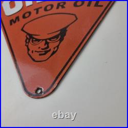 Vintage Oilzum Motor Oils Sign Porcelain Gas Pump Orange Triangle Sign