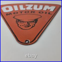 Vintage Oilzum Motor Oils Sign Porcelain Gas Pump Orange Triangle Sign