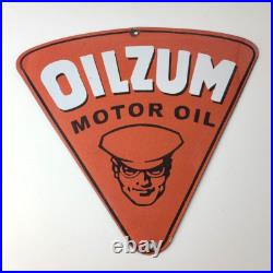 Vintage Oilzum Motor Oils Sign Porcelain Gas Pump Orange Triangle Sign