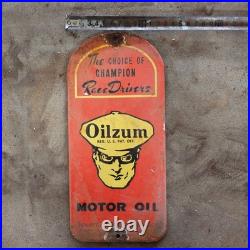 Vintage Oilzum Motor Race Old Us Gasoline Oil Gas Pump Enamel Porcelain Sign