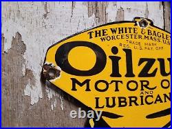 Vintage Oilzum Porcelain Sign White Bagley Lubricants Gas Motor Oil Lube Service