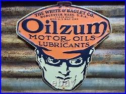 Vintage Oilzum Sign Old Embossed Metal Gas Motor Oil Garage Advertising Diecut