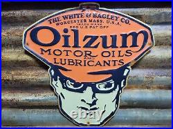 Vintage Oilzum Sign Old Embossed Metal Gas Motor Oil Garage Advertising Diecut