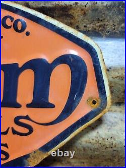 Vintage Oilzum Sign Old Embossed Metal Gas Motor Oil Garage Advertising Diecut