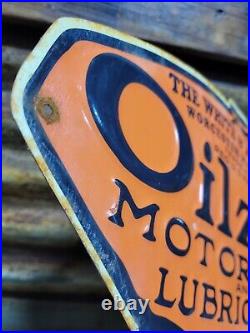 Vintage Oilzum Sign Old Embossed Metal Gas Motor Oil Garage Advertising Diecut