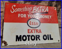 Vintage Old Antique Rare ESSO Motor Oil Adv. Porcelain Enamel Sign Board