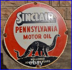Vintage Old Antique Rare Sinclair Motor Oil Embossed Porcelain Enamel Sign Board