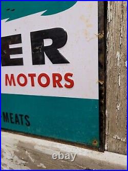 Vintage Oliver Sign Johnson Outpost Store Tin Tacker Boat Outboard Motor Oil Gas