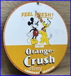 Vintage Orange Crush Porcelain Sign Gas Station Motor Oil Service Disney Mickey