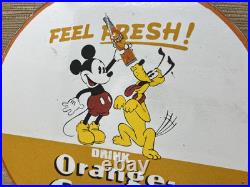 Vintage Orange Crush Porcelain Sign Gas Station Motor Oil Service Disney Mickey